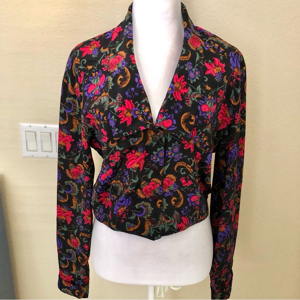 Paris Blues Vintage Black Floral Lightweight Short Jacket/Top